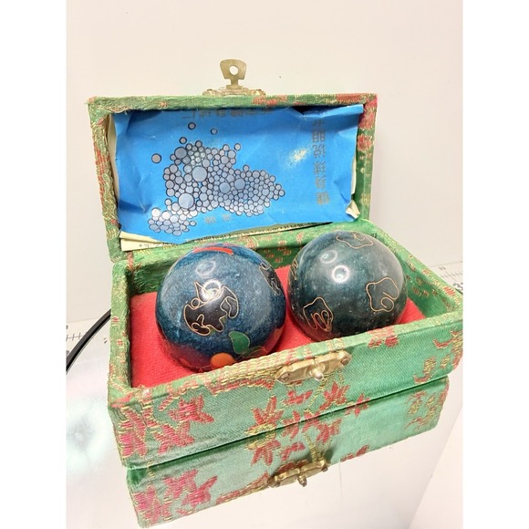 Other - Vintage Chinese Baoding Meditation Health Balls Cloisonné Crane & Character Box
